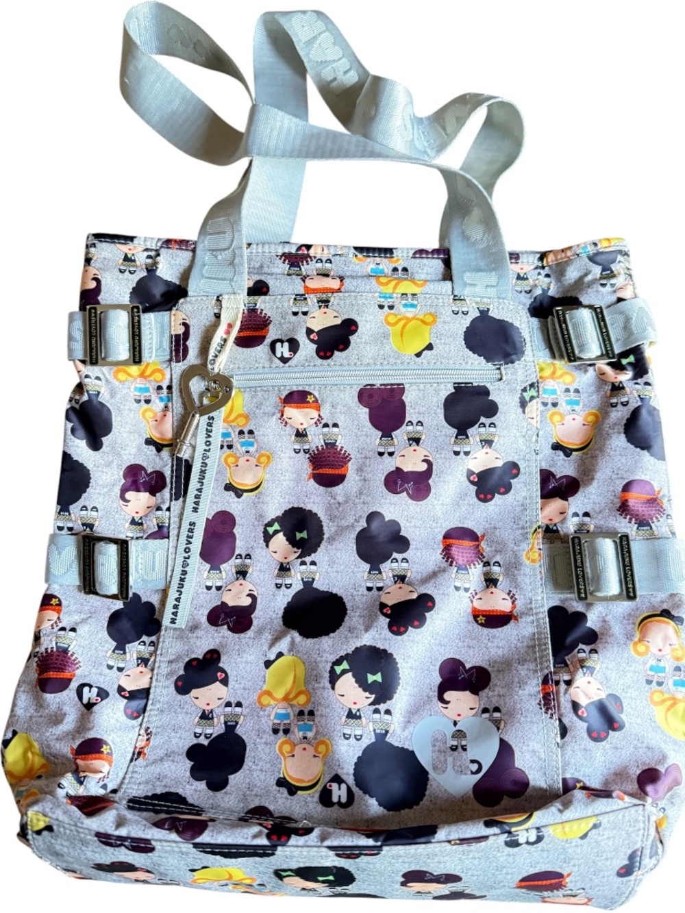 vintage harajuku lovers nylon silver gray tote bag